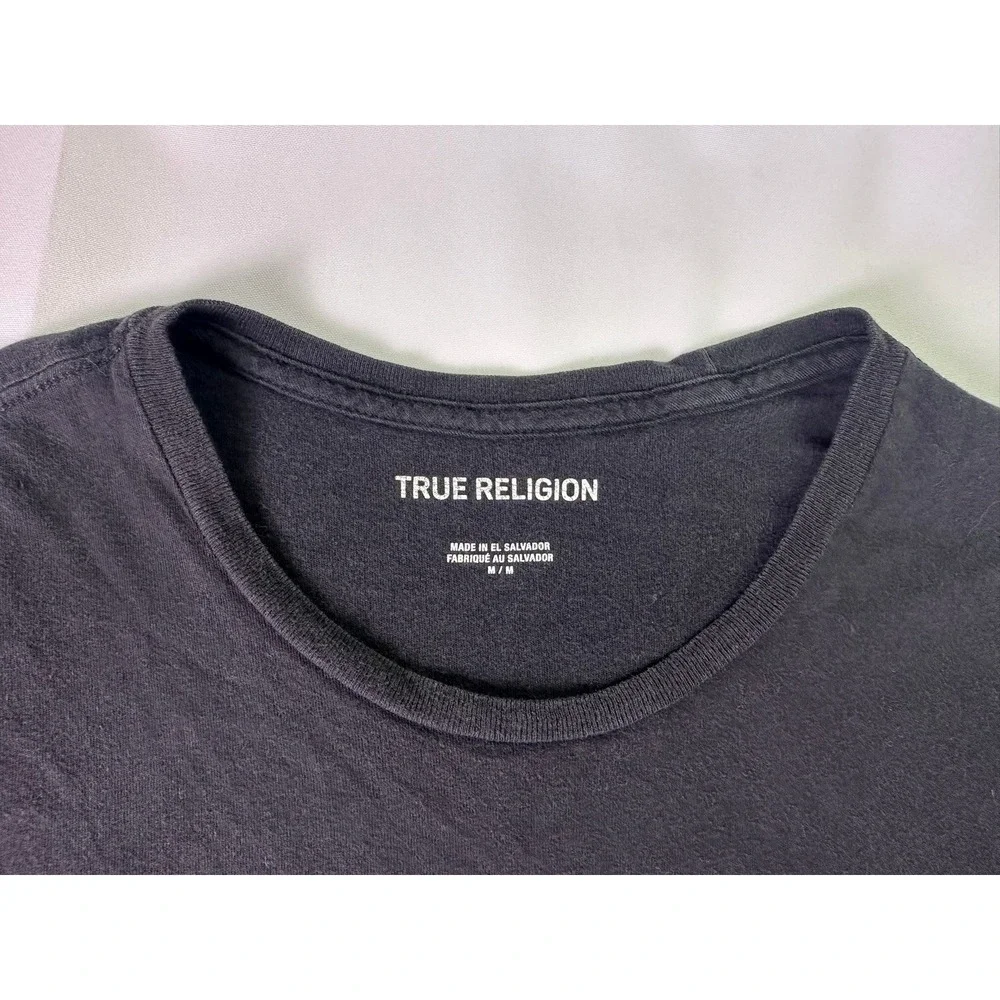 True Religion Men's Black Graphic T-Shirt Glitch Logo Shooting‎ Star Size Medium